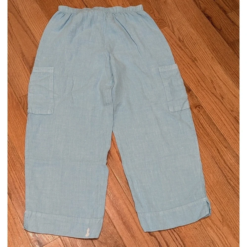 Coastal Cottagecore Linen Crop Cargo Pants Sky Blue Hot Cotton Size S